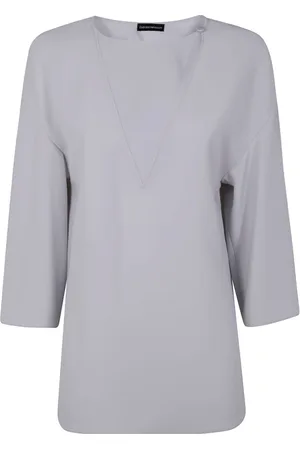 Emporio Armani Bluzki, Kobieta, Szary, S, Top z dekoltem w kształcie klucza i guzikami