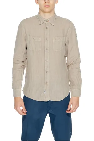 Blauer Koszule, Mężczyzna, Beżowy, L, Len, Linen Classic Collar Shirt