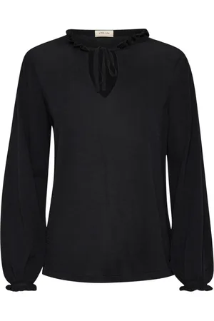 Cream Bluzki, Kobieta, Czarny, XS, Nylon, Czarny Sweter z Pufiastymi Rękawami