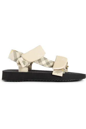 Burberry Buty, Kobieta, Beżowy, 38 EU, Poliester, Sandały Trek z paskiem w charakterystyczną kratę