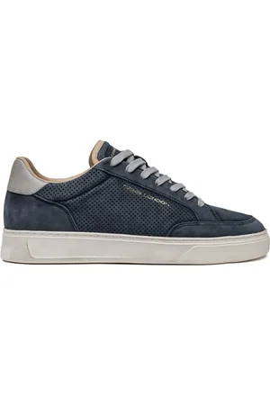 Crime london Buty, Mężczyzna, Niebieski, 43 EU, Zamsz, Niebieskie Zamszowe Sneakersy z Perforacją Wyprodukowane we Włoszech