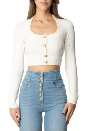 Elisabetta Franchi Swetry, Kobieta, Beżowy, M, Ivory Wiskoza Sweter Elegancki Styl