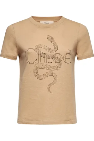 Chloé Koszulki, Kobieta, brązowy, XS, Bawełna, T-shirt z okrągłym dekoltem w wężowy wzór