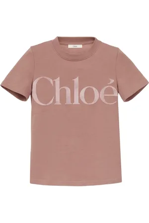 Chloé Koszulki, Kobieta, Różowy, XS, Bawełna, Aksamitna koszulka z logo , różowa