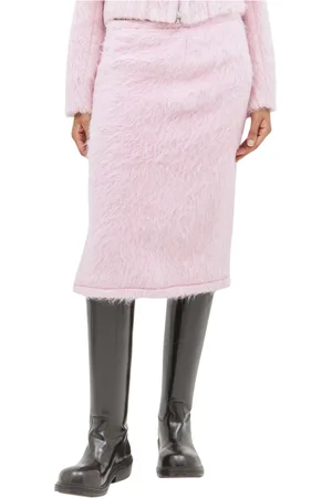 DRIES VAN NOTEN Spódnice, Kobieta, Różowy, M, Len, Fluffy Wool Blend Midi Skirt