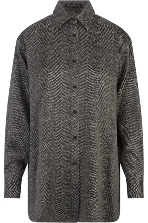 ERMANNO SCERVINO Bluzki, Kobieta, Czarny, M, Czarna, jedwabna koszula oversize w jodełkę