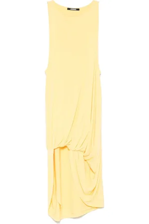 Jacquemus Sukienki, Kobieta, Żółty, S, Zachodzące Słońce Żółta Drapowana Sukienka Bez Rękawów