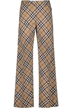 Burberry Spodnie, Mężczyzna, Beżowy, S, Wełna, Spodnie wełniane w kratę Vintage