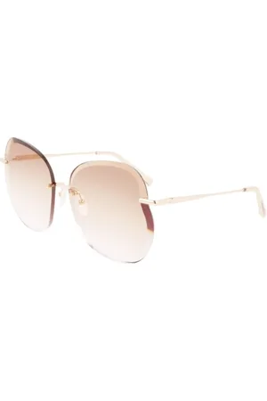 Longchamp Akcesoria, Kobieta, Żółty, ONE SIZE, Złote Metalowe Okulary Przeciwsłoneczne