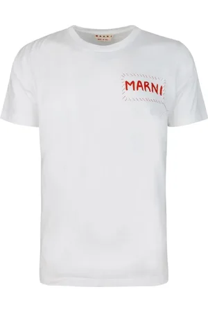 Marni Koszulki, Mężczyzna, Biały, L, Bawełna, Koszulka T-Shirt z haftowaną naszywką