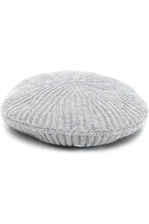 Ganni Akcesoria, Kobieta, Szary, ONE SIZE, Wełna, Strukturalny Beret z Prążkowanej Dzianiny