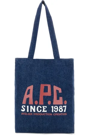 A.P.C. Torebki, Kobieta, Niebieski, ONE SIZE, Denim, Torba typu tote z denimu z nadrukowanym logo