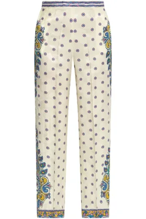 Etro Spodnie, Kobieta, Biały, 2XL, Dopasowane spodnie z wysokim stanem i wzorem paisley