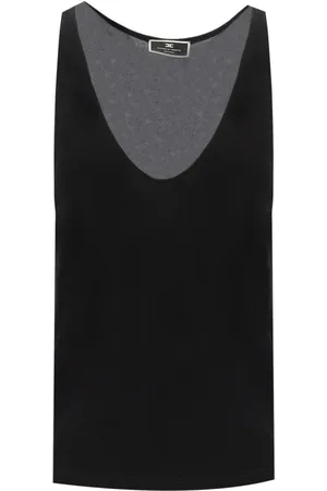 Elisabetta Franchi Koszulki, Kobieta, Czarny, M, Czarny Top z Dżerseju z Haftowanym Logo
