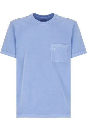 FAY Koszulki, Mężczyzna, Niebieski, L, Bawełna, T-shirt Crewneck z kieszenią