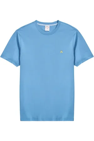 Brooks Brothers Koszulki, Mężczyzna, Niebieski, S, Bawełna, Washed Supima Cotton Logo Crewneck T-Shirt
