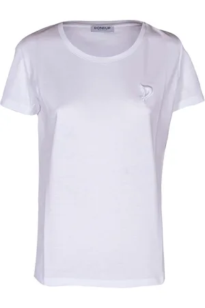 Dondup Koszulki, Kobieta, Biały, L, Bawełna, Koszulka T-shirt z haftowanym logo