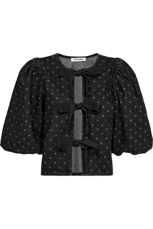 Co`Couture Bluzki, Kobieta, Czarny, XS, Bawełna, Czarna Bluzka/Żakiet w Kropki z Kokardą