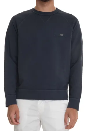 FAY Bluzy, Mężczyzna, Niebieski, M, Bawełna, Bluza z logo na piersi Plain Stone Washed