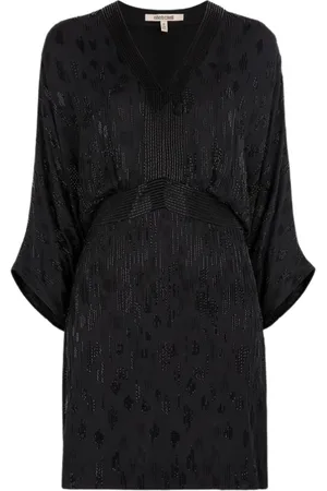 Roberto Cavalli Sukienki, Kobieta, Czarny, S, Mini sukienka z dekoltem w serek i zdobieniami z koralików