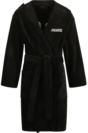Dsquared2 Bielizna nocna, Mężczyzna, Czarny, M, Bawełna, Luksusowy bawełniany szlafrok z kapturem z tkaniny frotte