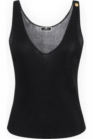 Elisabetta Franchi Koszulki, Kobieta, Czarny, S, Stylowy Top Tricot