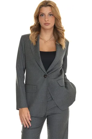 Max Mara Kurtki, Kobieta, Szary, L, Wełna, Długa marynarka w paski z 1 guzikiem