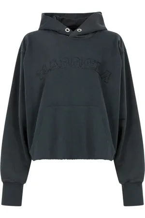 Maison Margiela Bluzy, Kobieta, Szary, M, Bawełna, Haftowana bawełniana bluza z kapturem