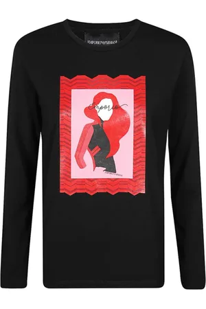 Emporio Armani Koszulki, Kobieta, Czarny, S, Bawełna, Bawełniana bluzka z długim rękawem