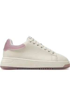 Emporio Armani Buty, Kobieta, Biały, 39 EU, Skóra, Różowe skórzane sneakersy