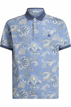 Etro Koszulki, Mężczyzna, Niebieski, M, Bawełna, Błękitna koszulka polo w kwiaty