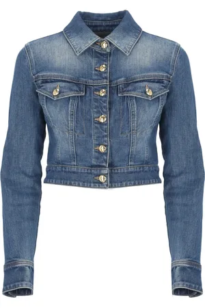 Elisabetta Franchi Kurtki, Kobieta, Niebieski, M, Denim, Denim Cropped Jacket