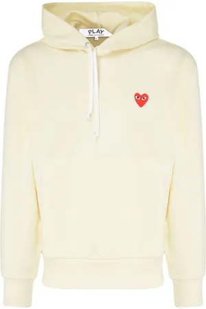 Comme des Garçons Bluzy, Mężczyzna, Beżowy, M, Poliester, Ecru Bluza z Kapturem i Czerwonym Sercem