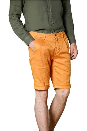 Masons Szorty, Mężczyzna, Pomarańczowy, S, Bawełna, Lniano-bawełniane szorty chino Bermuda o kroju marchewkowym Carrot Fit