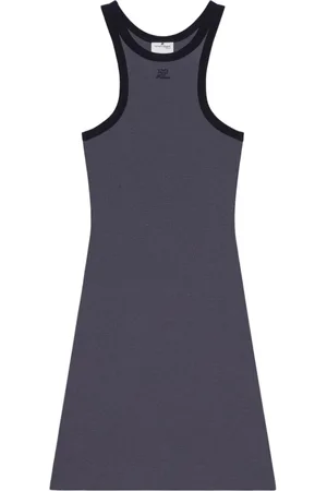 Courrèges Sukienki, Kobieta, Szary, XS, Bawełna, Mini sukienka z niebieską lamówką