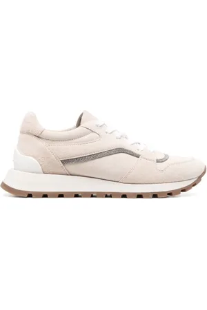 Brunello Cucinelli Buty, Kobieta, Beżowy, 40 EU, Zamsz, Beżowe sznurowane sneakersy z zamszu