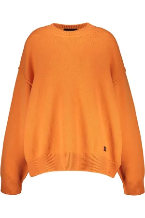 Dsquared2 Swetry, Kobieta, Pomarańczowy, S, Wełna, Prążkowany sweter wełniany z naszywką z logo