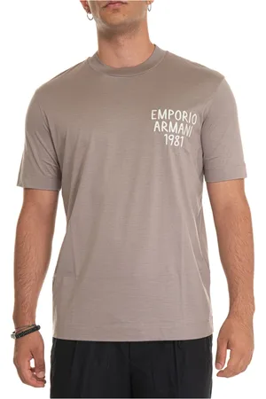 Emporio Armani Koszulki, Mężczyzna, Beżowy, 2XL, Bawełna, Koszulka z kontrastowym logo z lekkiej tkaniny