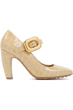 Bottega Veneta Buty, Kobieta, Beżowy, 36 EU, Skóra, Lakierowane Czółenka Mary Jane ze Wzorem Croco