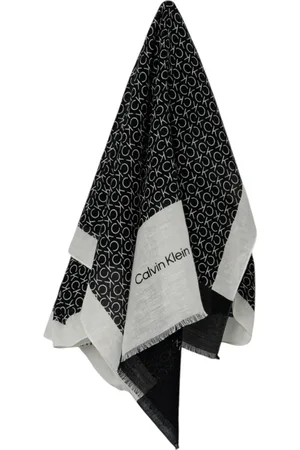 Calvin Klein Akcesoria, Kobieta, Czarny, ONE SIZE, Bawełna, Apaszka z nadrukiem, mieszanka bawełny i lnu