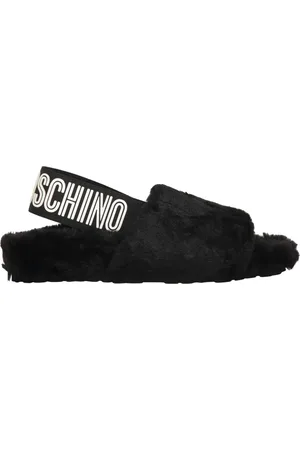 Moschino Buty, Kobieta, Czarny, 36 EU, Poliester, Klapki z imitacji futra z detalem logo