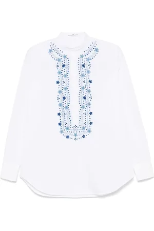 ERMANNO SCERVINO Bluzki, Kobieta, Biały, S, Bawełna, Biało-Niebieska Koszula Bawełniana