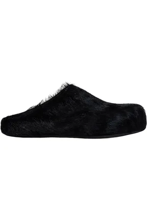 Marni Buty, Mężczyzna, Czarny, 41 EU, Skóra, Saboty Fussbett z cielęcej skóry z długim włosiem