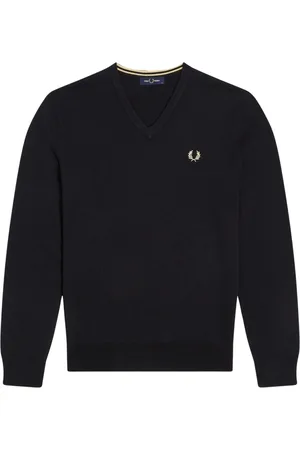 Fred Perry Swetry, Mężczyzna, Czarny, S, Bawełna, Sweter z dekoltem w serek