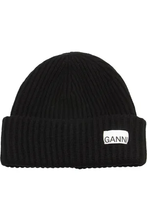 Ganni Akcesoria, Kobieta, Czarny, ONE SIZE, Wełna, Stylowa Czapka Beanie