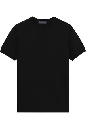Brooks Brothers Swetry, Mężczyzna, Czarny, XL, Bawełna, Czarny sweter z krótkim rękawem z bawełny Mako