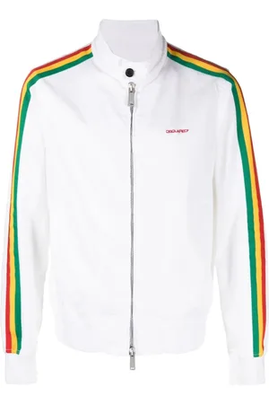 Dsquared2 Kurtki, Mężczyzna, Biały, M, Bawełna, Biała bawełniana kurtka z detalami w paski