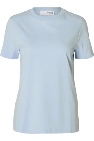 SELECTED Koszulki, Kobieta, Niebieski, L, Bawełna, Essential O-Neck Tee - Cashmere