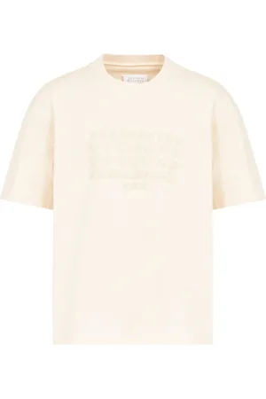Maison Margiela Koszulki, Mężczyzna, Beżowy, L, Bawełna, Bawełniany T-shirt z Haftowanymi Numerami
