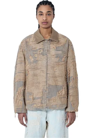 Diesel Kurtki, Kobieta, Beżowy, M, Denim, Zniszczona Kurtka Dżinsowa z Kołnierzem Skórzanym